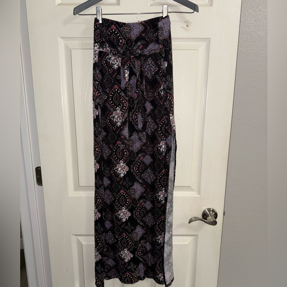 FULL TILT Black and Purple Patterned Maxi Skirt